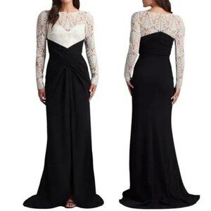 Tadashi Shoji Black Ivory Illusion Lace Bateau Neck Gown